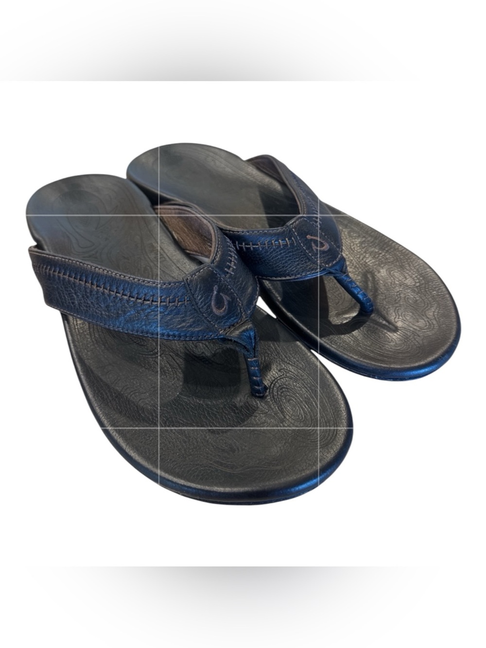 OluKai Hiapo sandals black and brown hand-woven details laser-etched  footbed 13